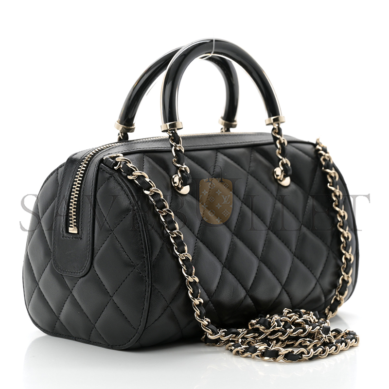 Ch*el master lambskin quilted mini bowling bag black (18*12*10cm)